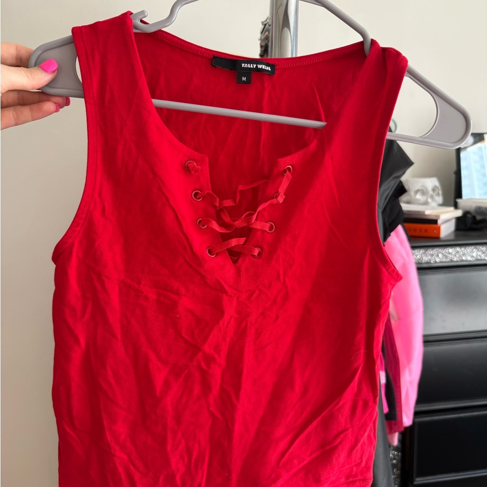 Red Lace-Up Women's Top
